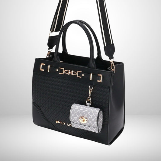 Quilt-embossed tote with zippered pouch, dual compartments, monogram lining & removable strap. Spacious fits laptop & daily essentials from InStyle Fashion HK.