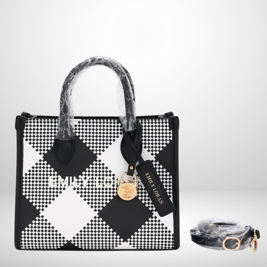 Geometric Printed Tote Bag with Double Handle and Zip Closure