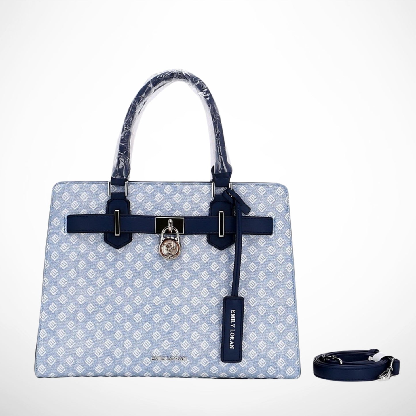 Blue Embossed Satchel with Lock