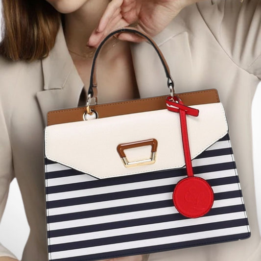 Striped Double Flap Satchel Bag