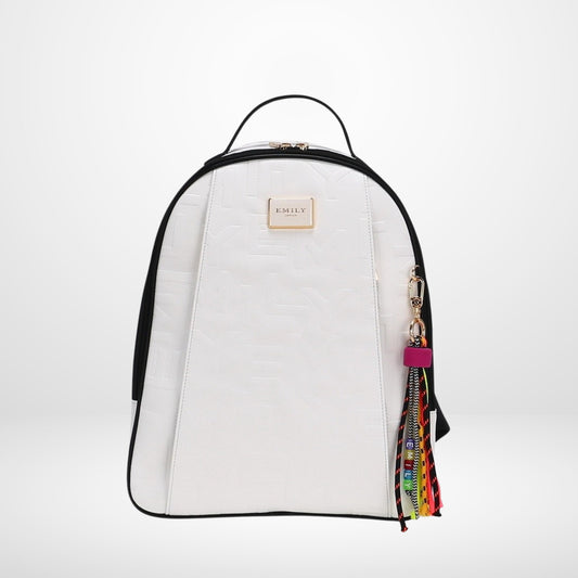 White Embossed Backpack with Tassel