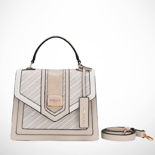 Emily Handbag Satchel with bold geometric design, gold hardware & spacious interior, top handle, magnetic flap, a fashion accessory from InStyle Fashion HK.