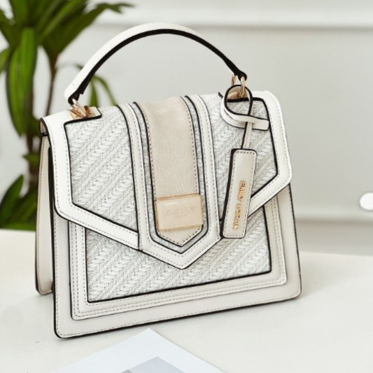 Emily Handbag Satchel with bold geometric design, gold hardware & spacious interior, top handle, magnetic flap, a fashion accessory from InStyle Fashion HK.