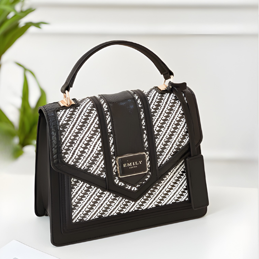 Emily Handbag Satchel with bold geometric design, gold hardware & spacious interior, top handle, magnetic flap, a fashion accessory from InStyle Fashion HK.