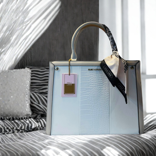 White Multi-Textured Double Handle Classic Tote