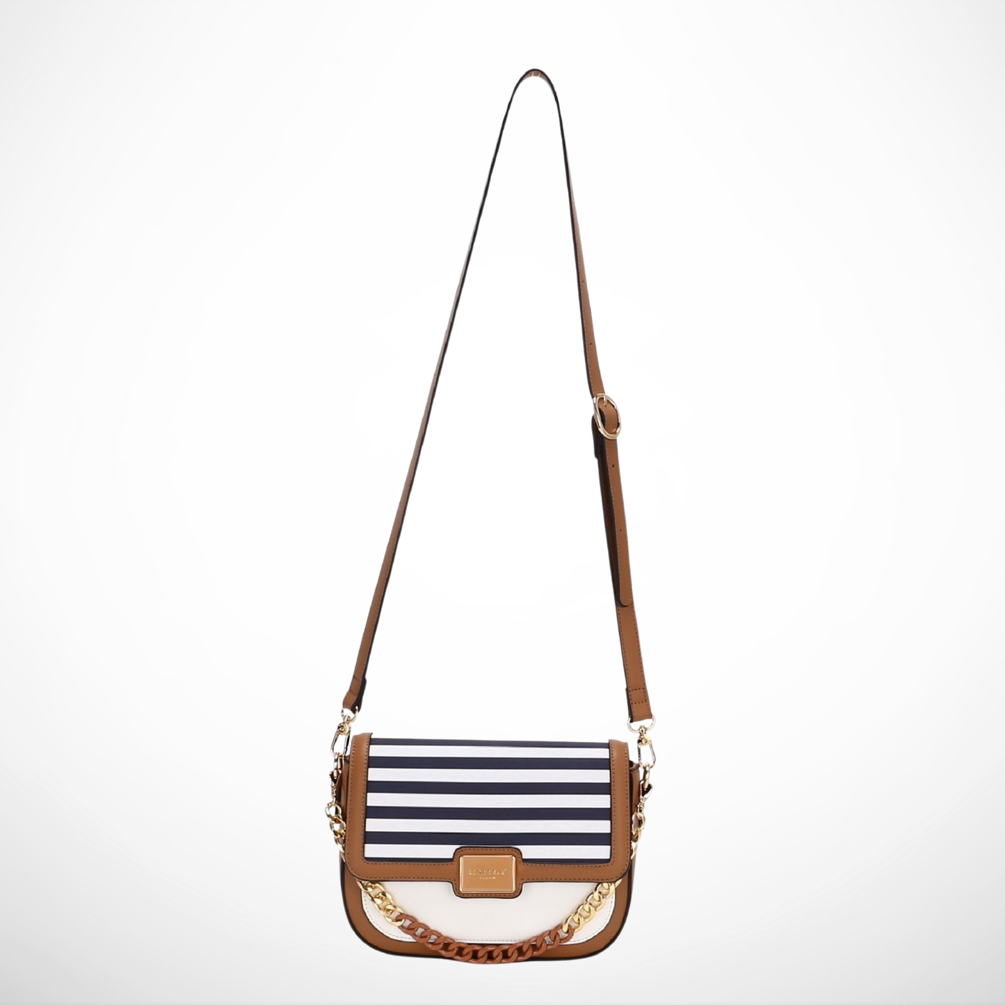 Tan & Stripe Crossbody Bag with Chain Accent