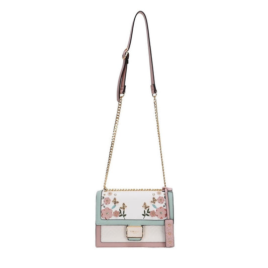 Pastel  Floral Multi Textured Crossbody Bag with Gold Chain