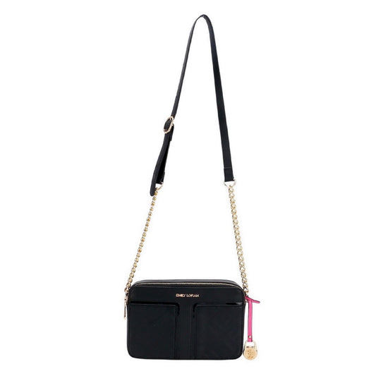 Black Monogram Embossed Camera Crossbody Bag