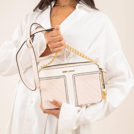 Pink Monogram Embossed Camera Crossbody Bag