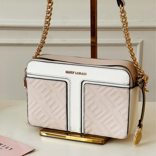 Pink Monogram Embossed Camera Crossbody Bag