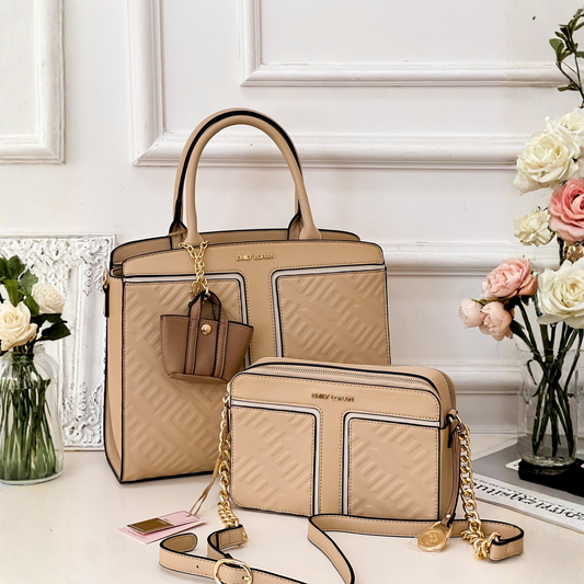 Beige EMILY Structured Tote Bag with Pouch