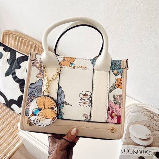 Floral Print Satchel with Pouch