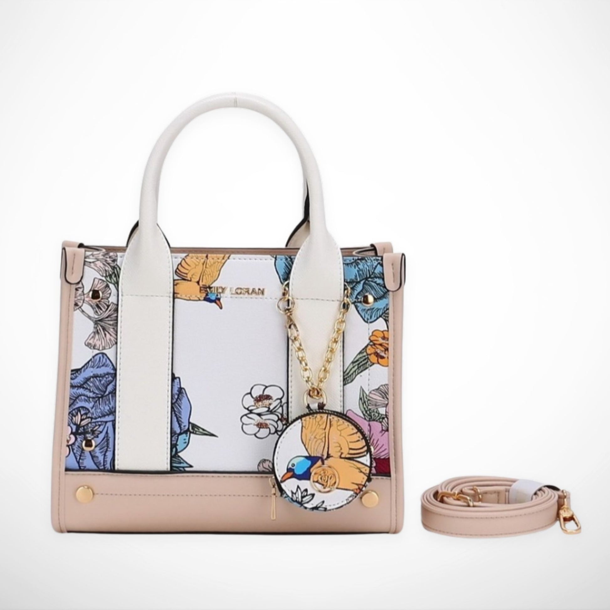 Floral Print Satchel with Pouch