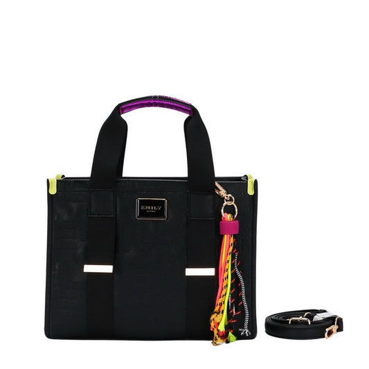 Black Embossed Satchel Shopper with Tassle