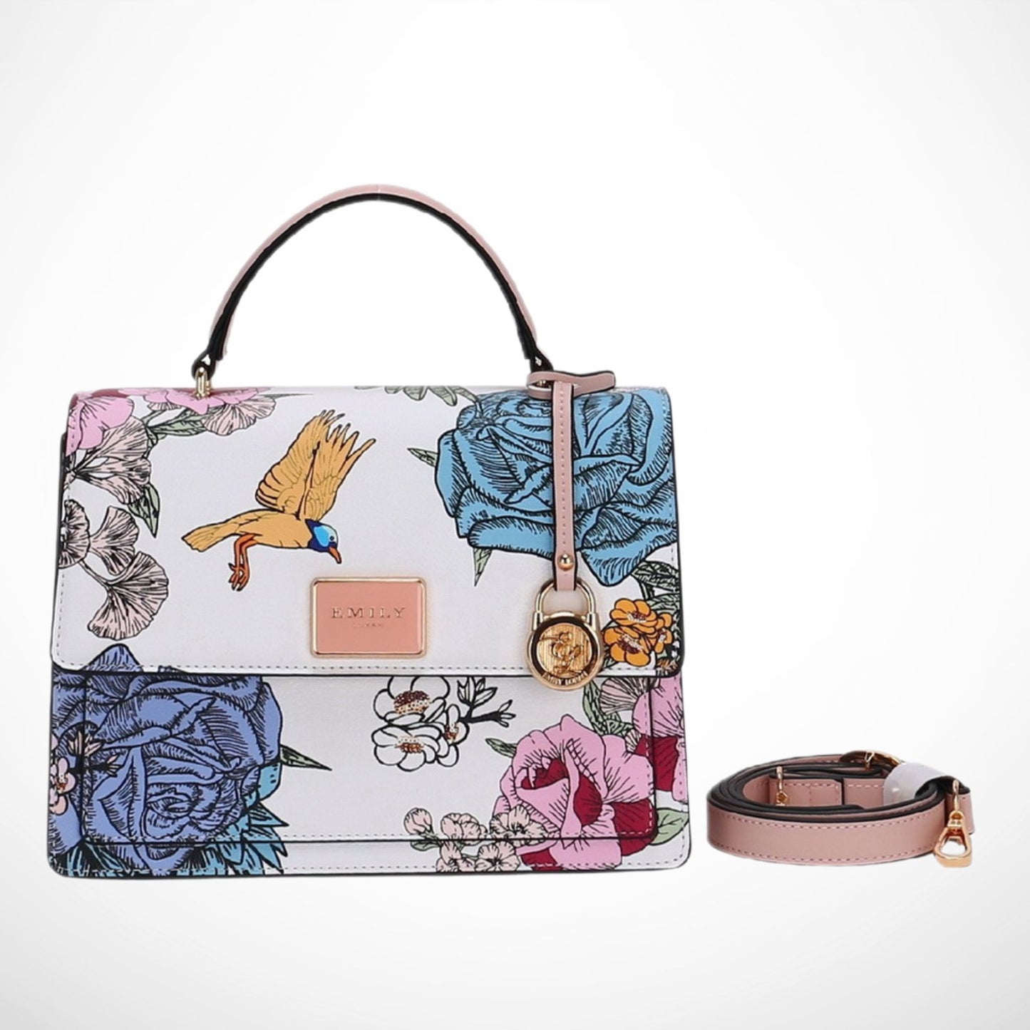 Black Floral Top Handle Satchel