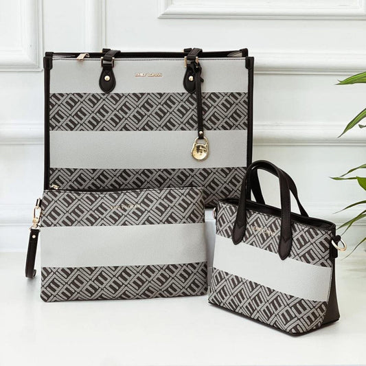 Black 3 piece Tote Bag Set with Small Bag and Pouch