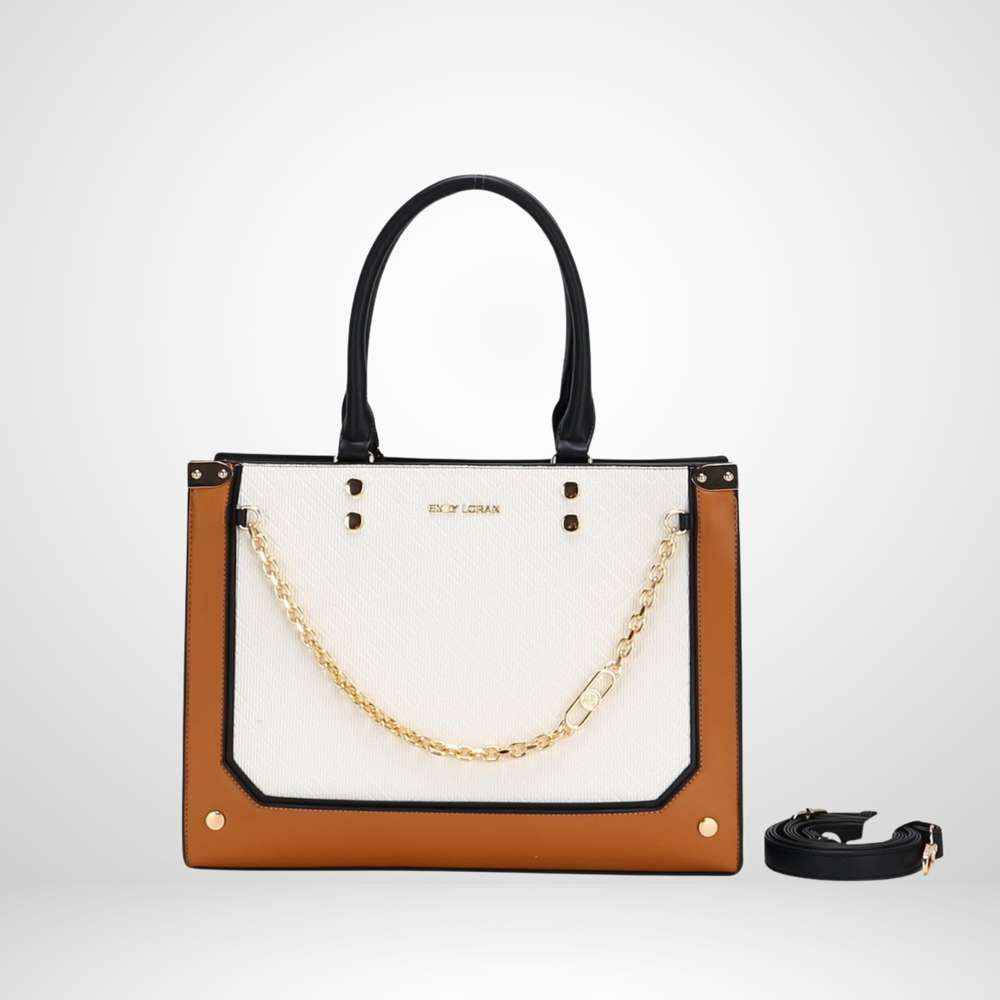 Tan Multicolour Double Handle Tote with Chain Accent