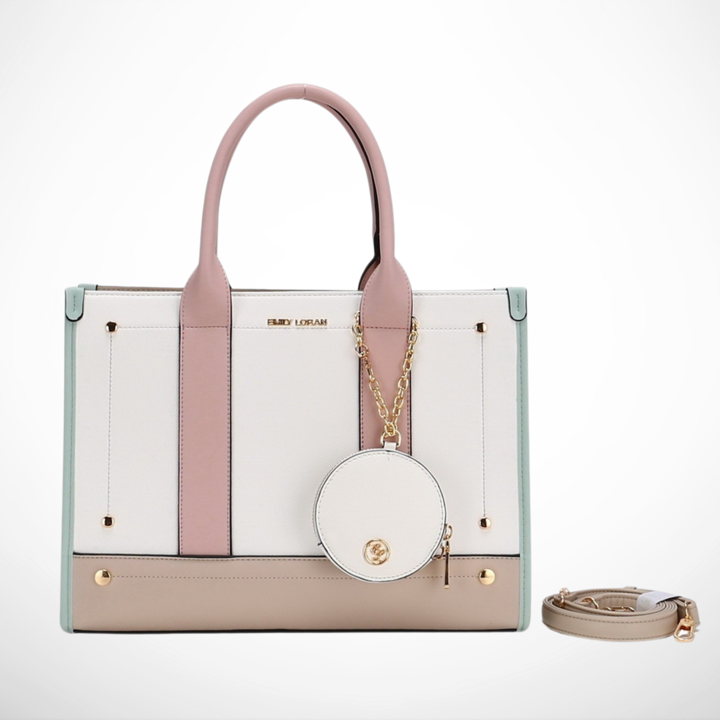 Large Pastel Structured Satchel Bag with Pouch & Strap