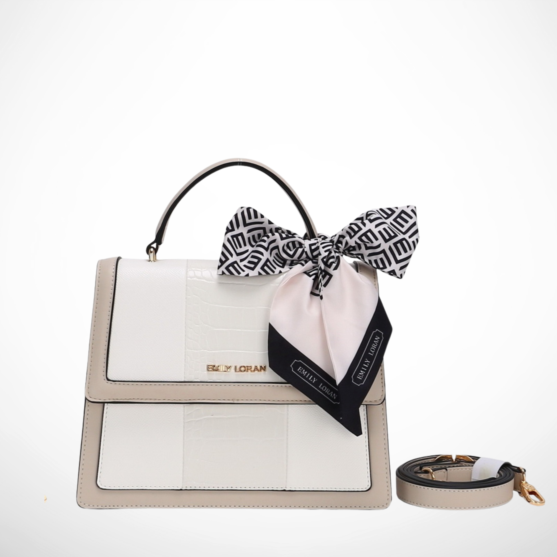 Elevate your style with a chic satchel bag featuring mock‑croc detail, silk scarf accent, and a crossbody strap—perfect for work, travel, and everyday elegance.