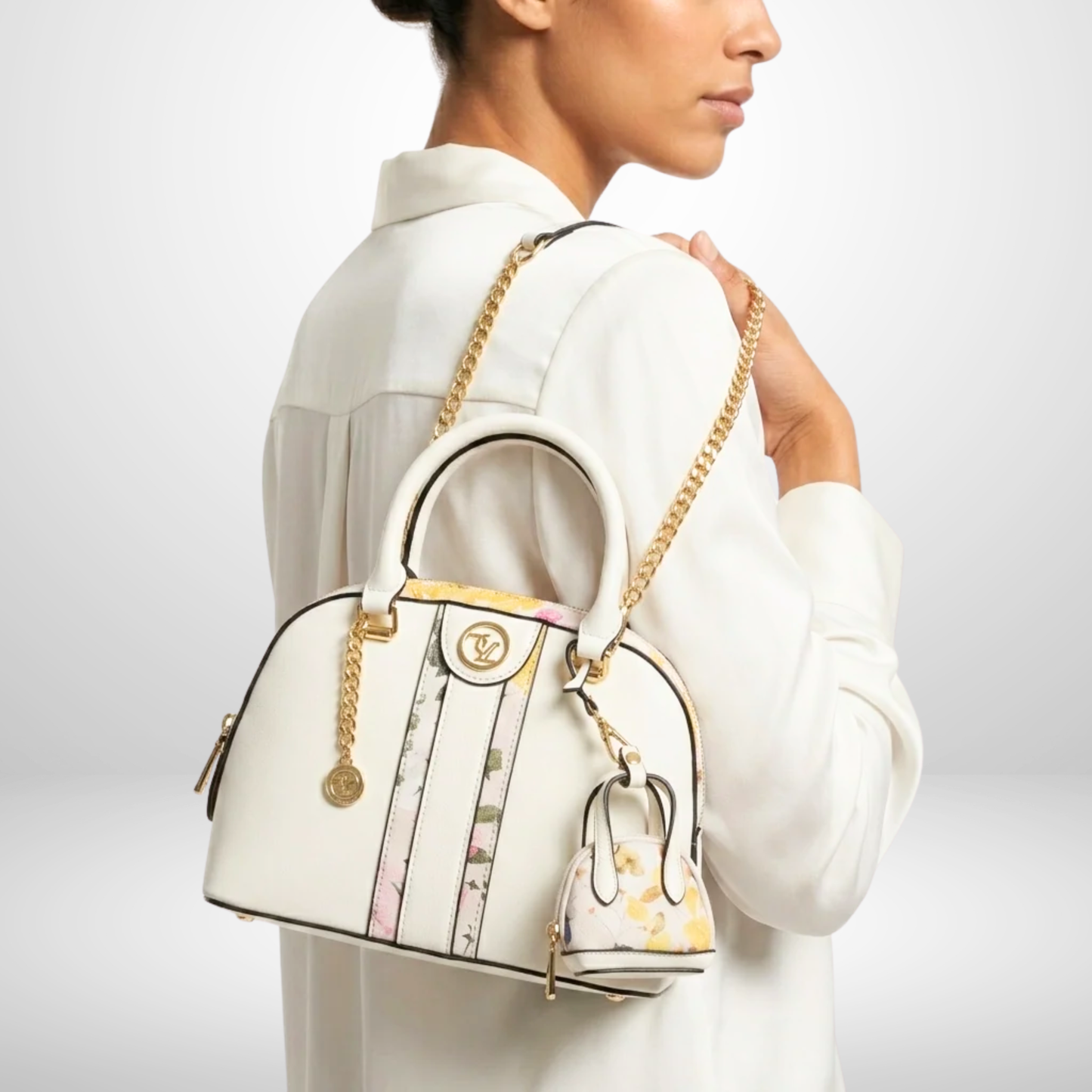 Off White Floral Dome Bag