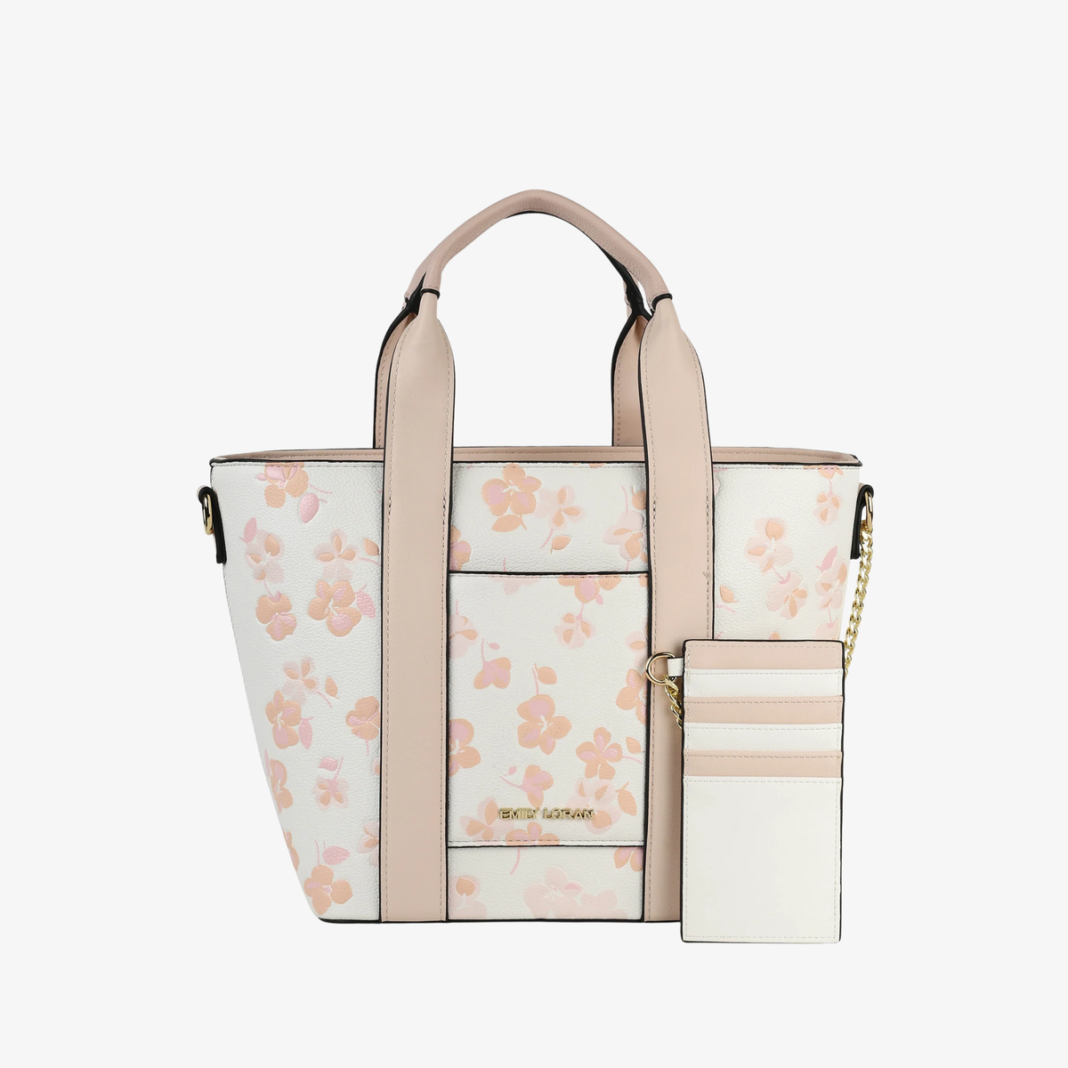 White Floral Handbag with Gold Chain Strap