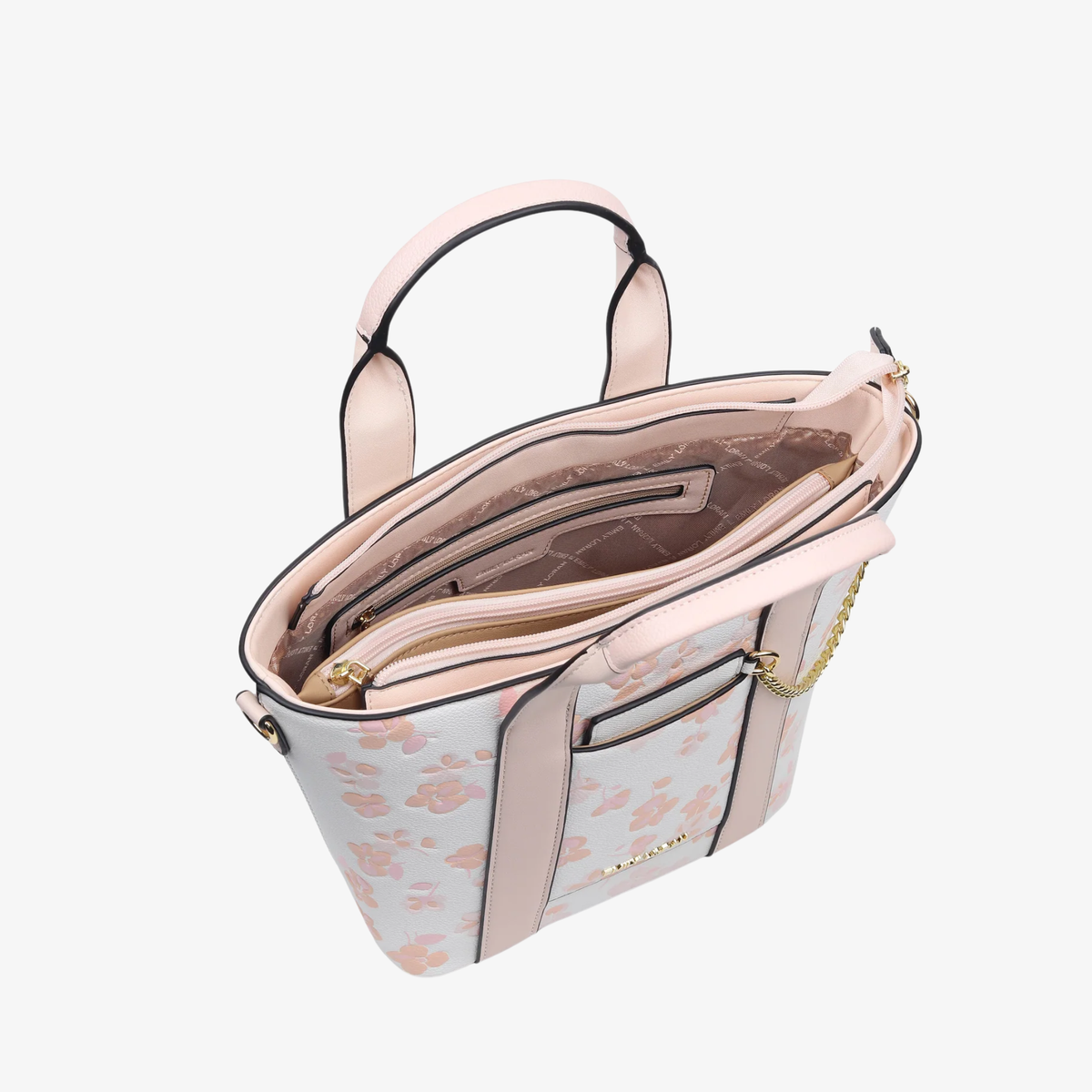 White Floral Handbag with Gold Chain Strap