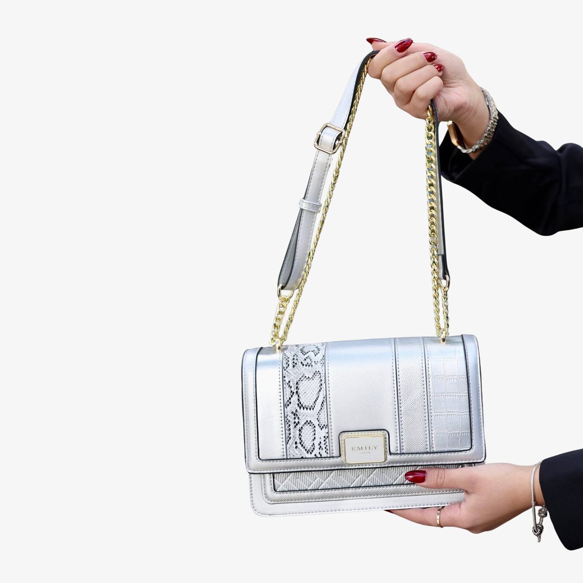 Silver Convertible Shoulder-to-Crossbody Bag
