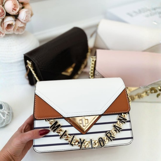 Geometric Stripe Chain Crossbody Bag