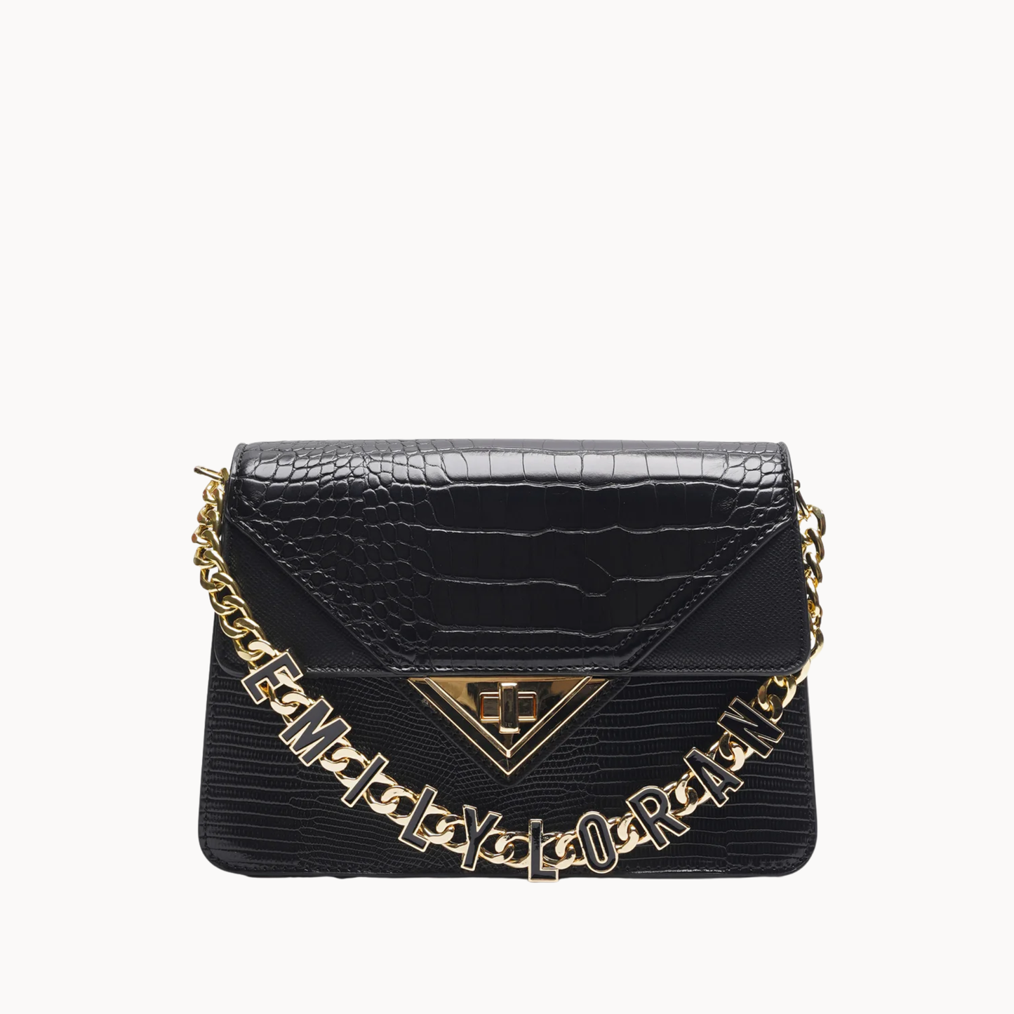 Black Croc Effect Chain Crossbody Bag