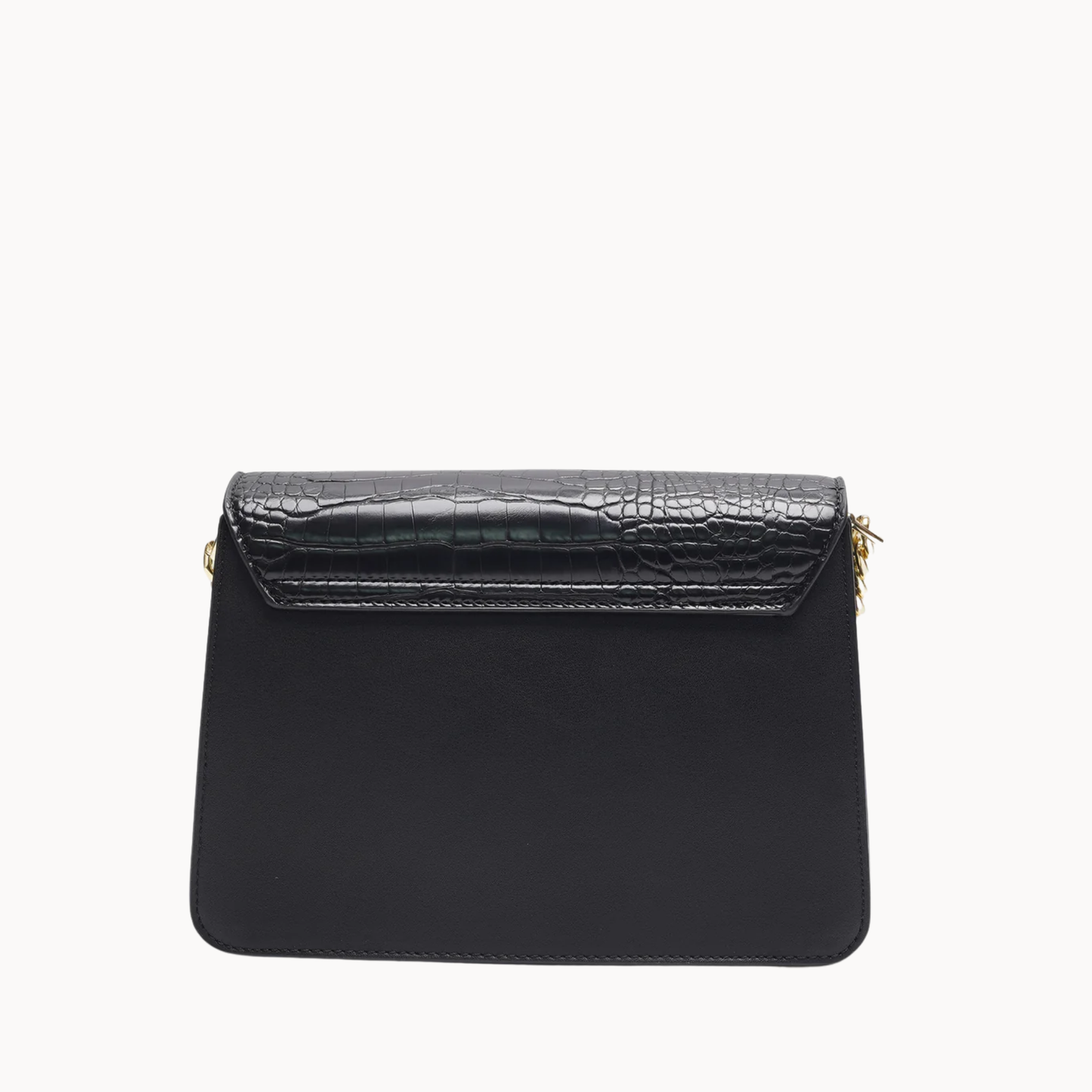 Black Croc Effect Chain Crossbody Bag