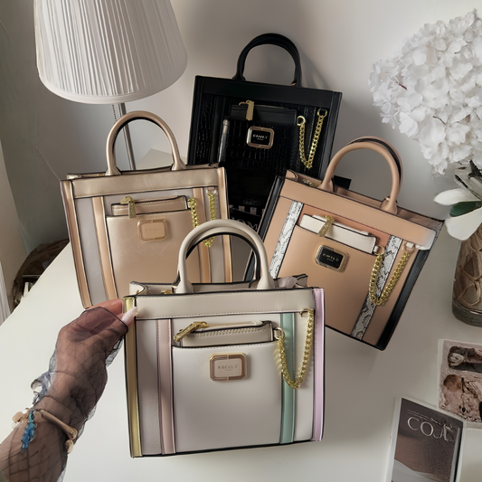Medium Structured Top Handle Tote Bag with Pouch