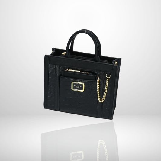 Medium Structured Top Handle Tote Bag with Pouch