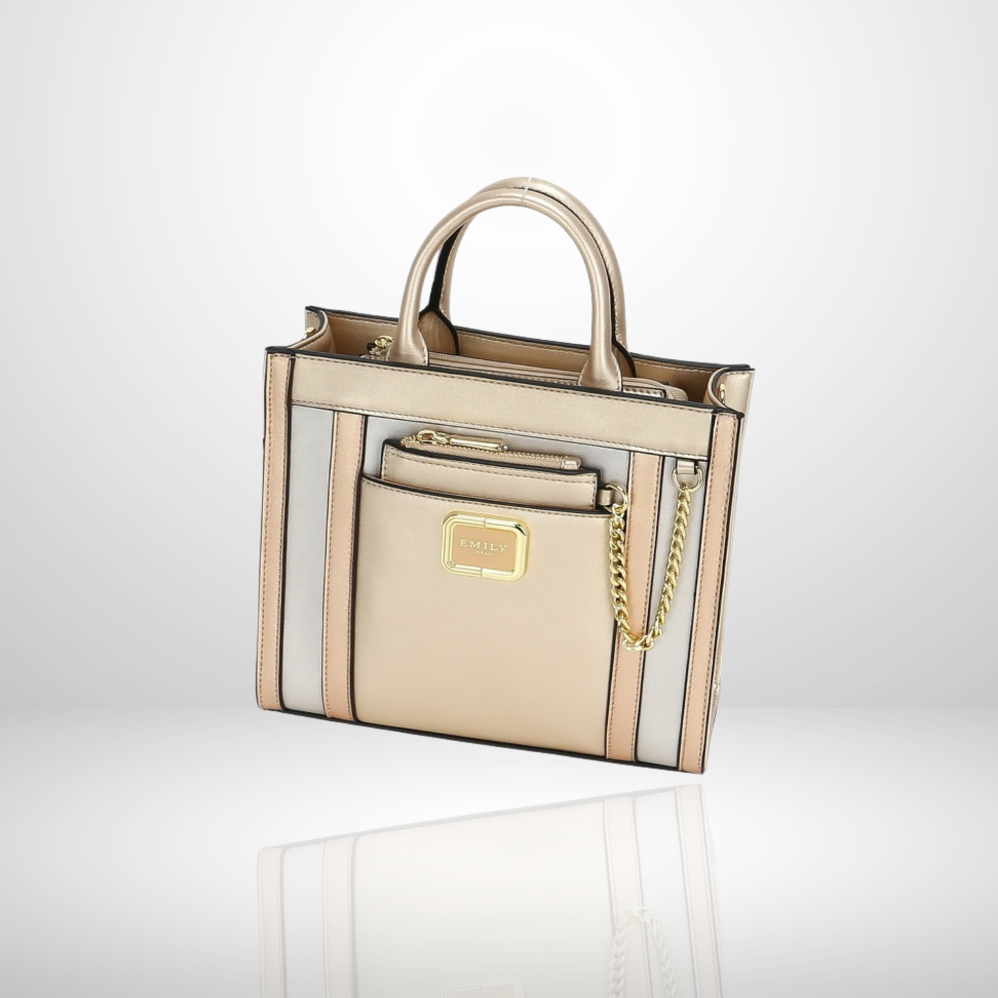 Medium Structured Top Handle Tote Bag with Pouch