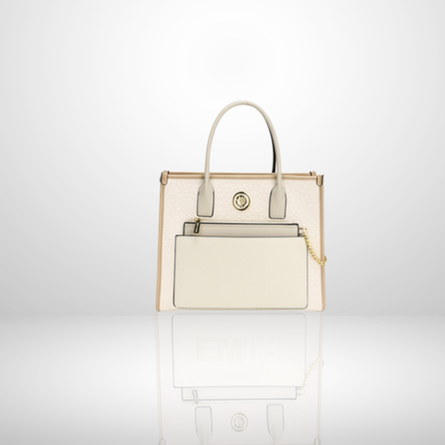 Elegant Structured Tote Bag with Detachable Front Pouch