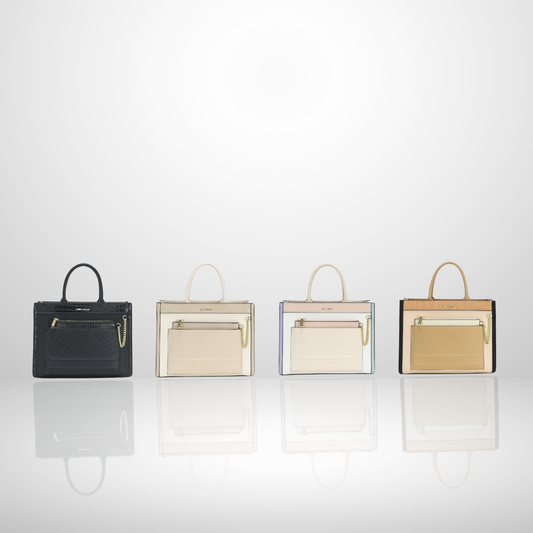 Multi-Panel Top Handle Tote Satchel Handbag with Front Pouch