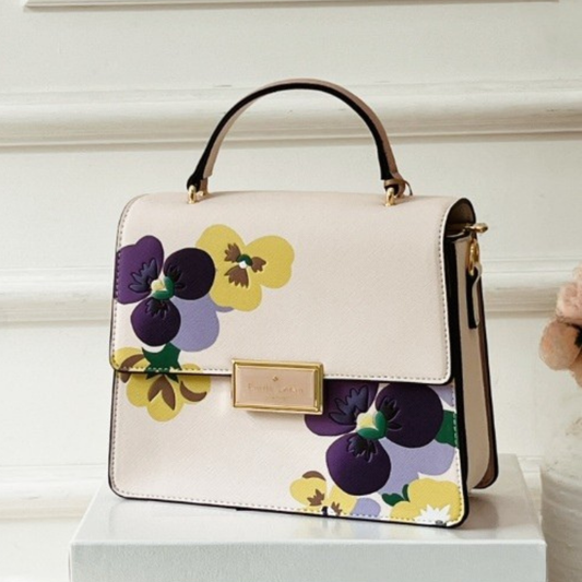 Pia Top Handle Beige Floral Handbag
