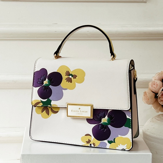 Pia Top Handle White Floral Handbag