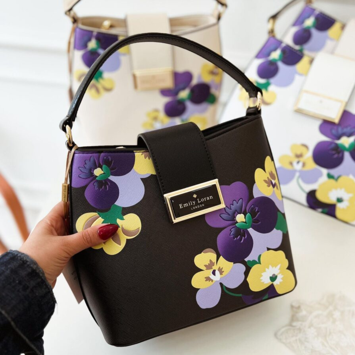 Queenie Floral Top Handle Handbag in Black