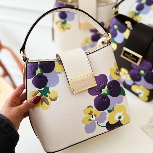 Queenie Floral Top Handle Handbag in Beige