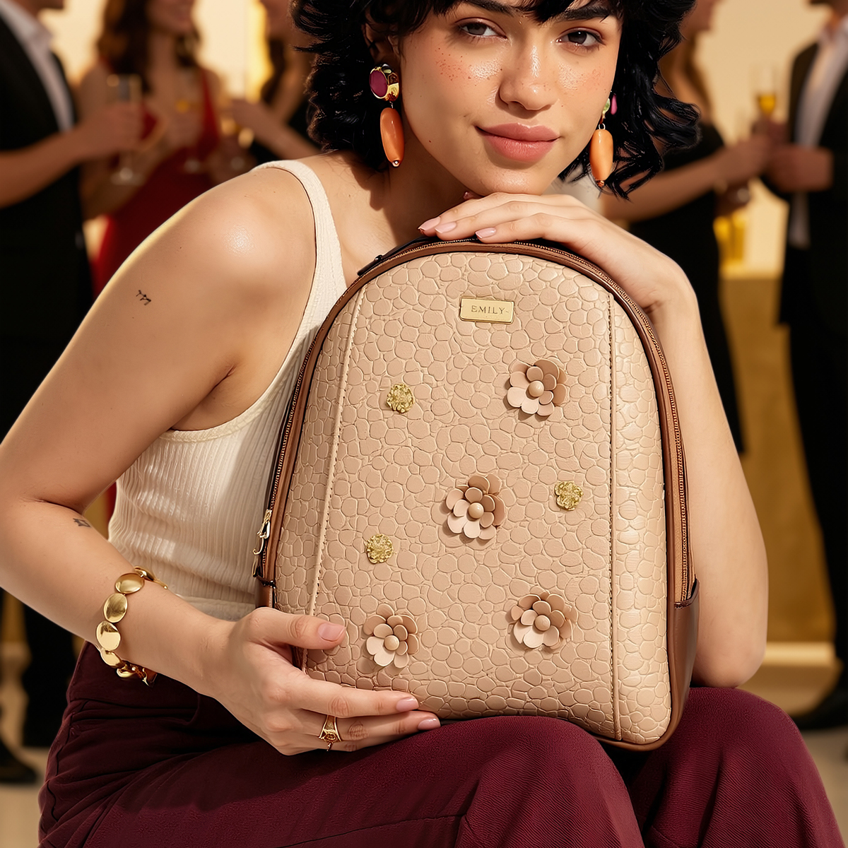 Renee Bronze Backpack with 3D Flowers