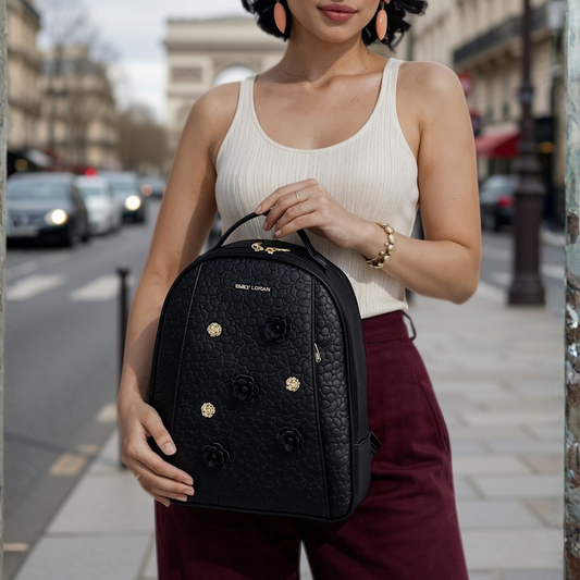 Renee Black Backpack with 3D Flowers