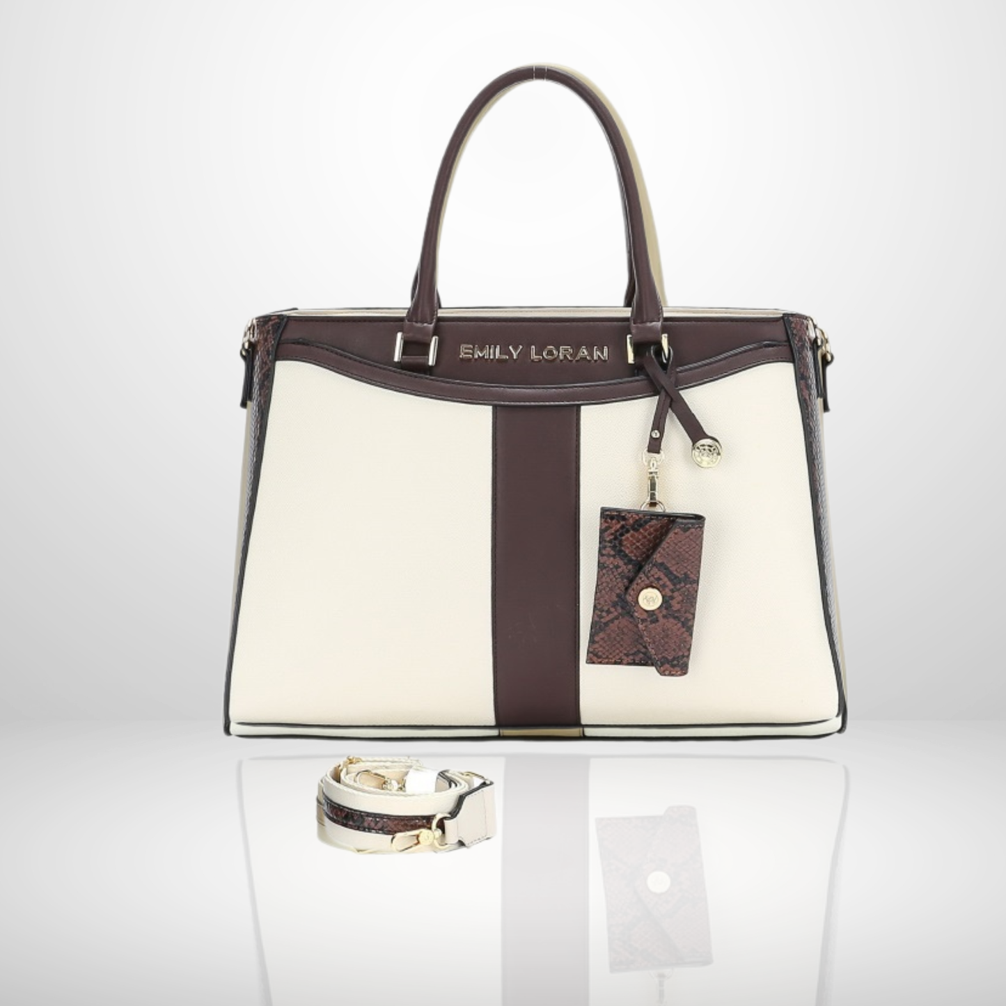 Structured City Tote Bag with Snake Print Pouch