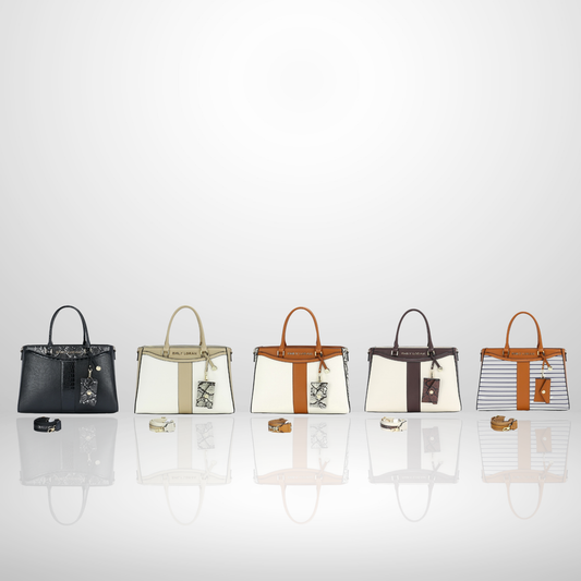 Structured City Tote Bag with Snake Print Pouch