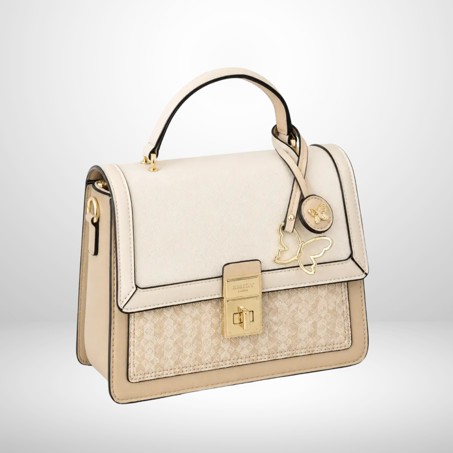 Janice Beige Turn Lock Top Handle Bag