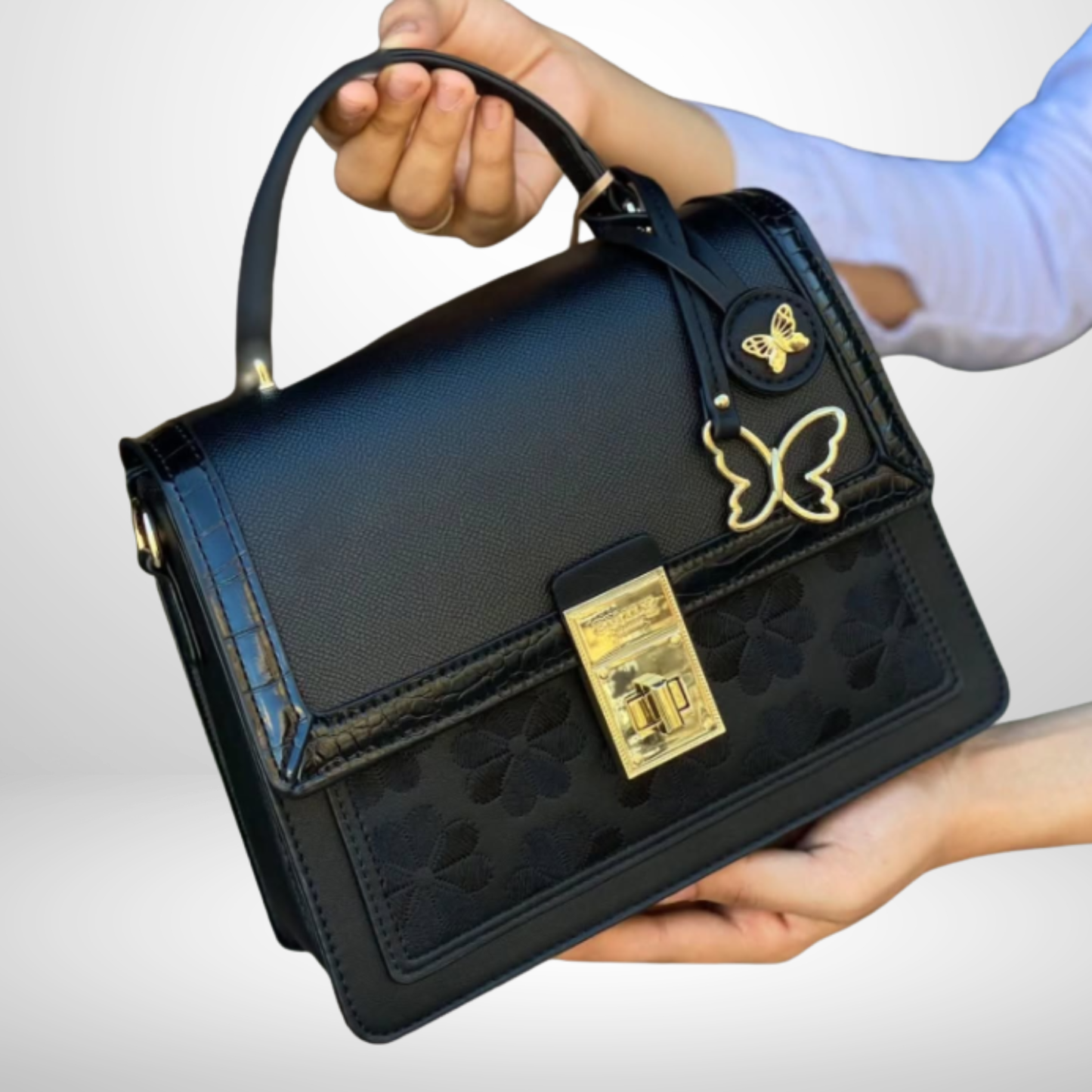 Janice Black Turn Lock Top Handle Bag
