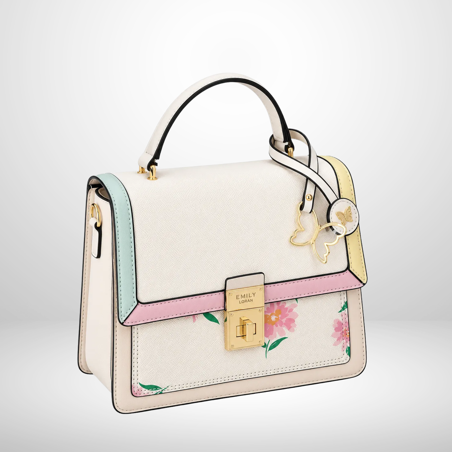 Janice Floral Turn Lock Top Handle Bag
