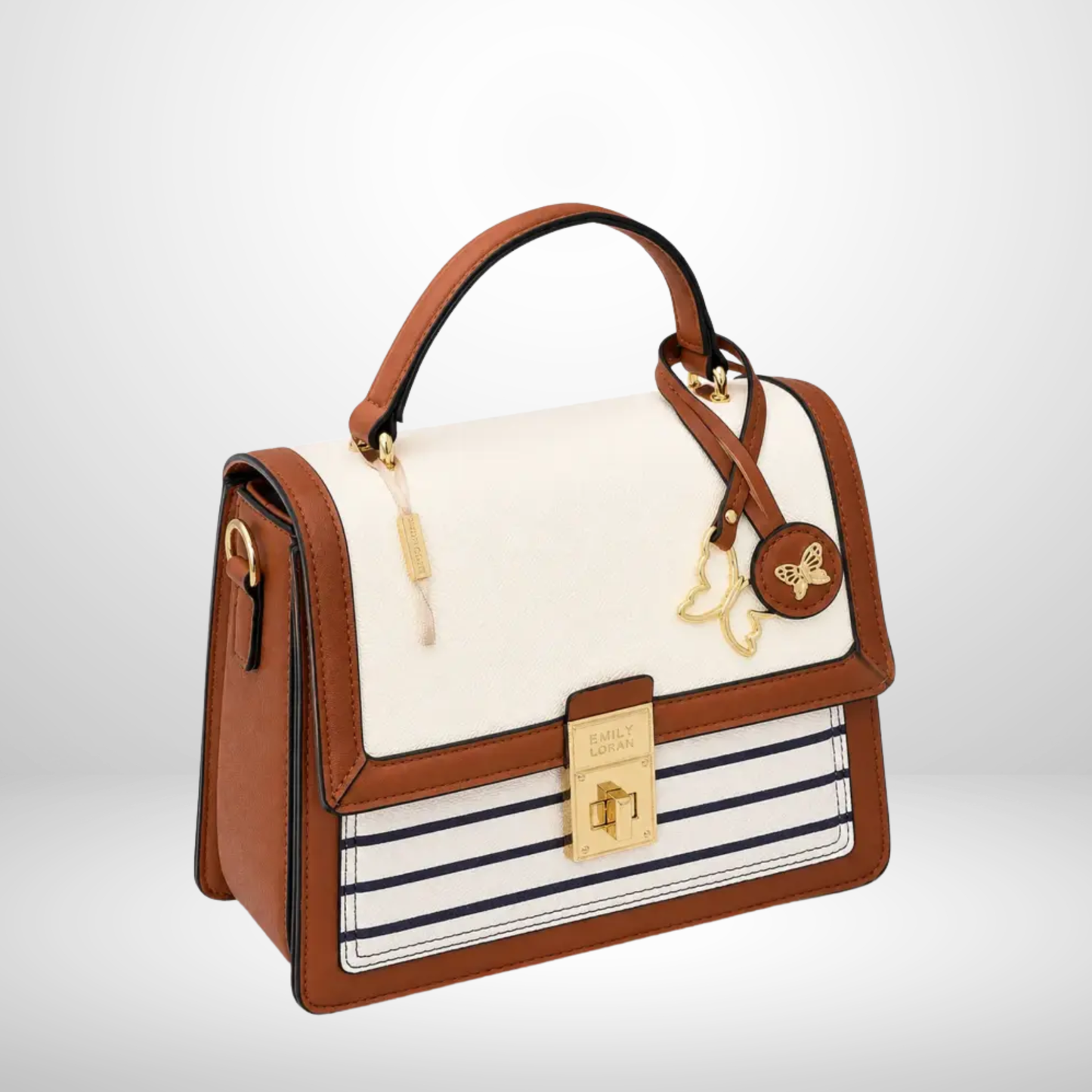 Janice Striped Turn Lock Top Handle Bag