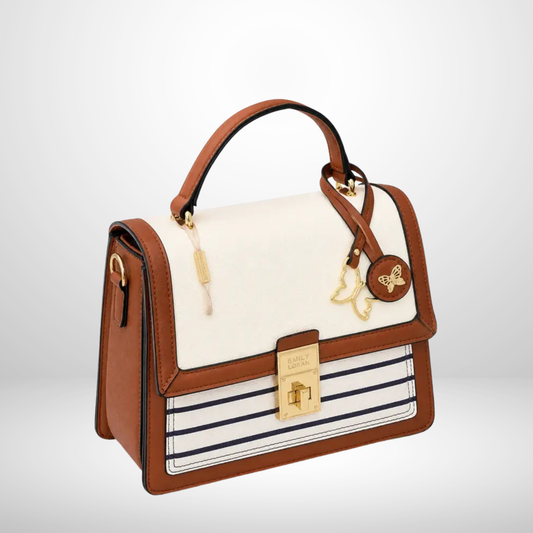 Janice Striped Turn Lock Top Handle Bag