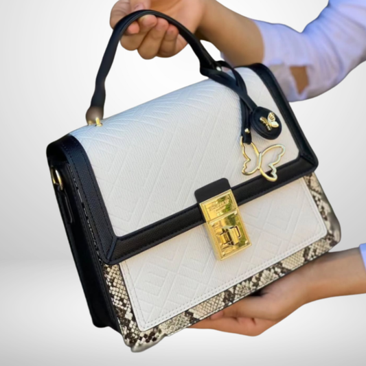 Janice White Turn Lock Top Handle Bag