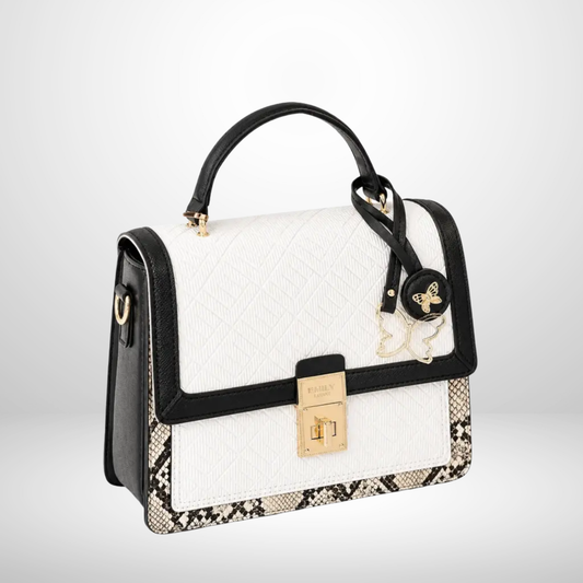 Janice White Turn Lock Top Handle Bag